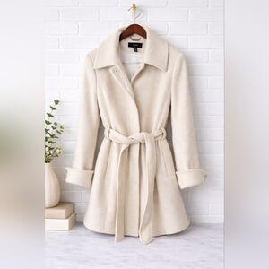 Alfani Wool Trench Jacket Cream Women Belted Coat Cinch Waist White Old Money XL